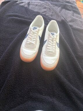 Nike Cream White Sneakers with Navy Swoosh and Gum Sole